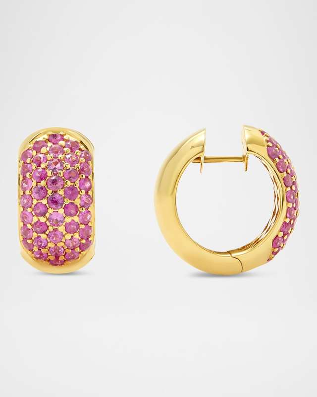 18K Yellow Gold The Chubby Pave Sapphire Hoop Earrings